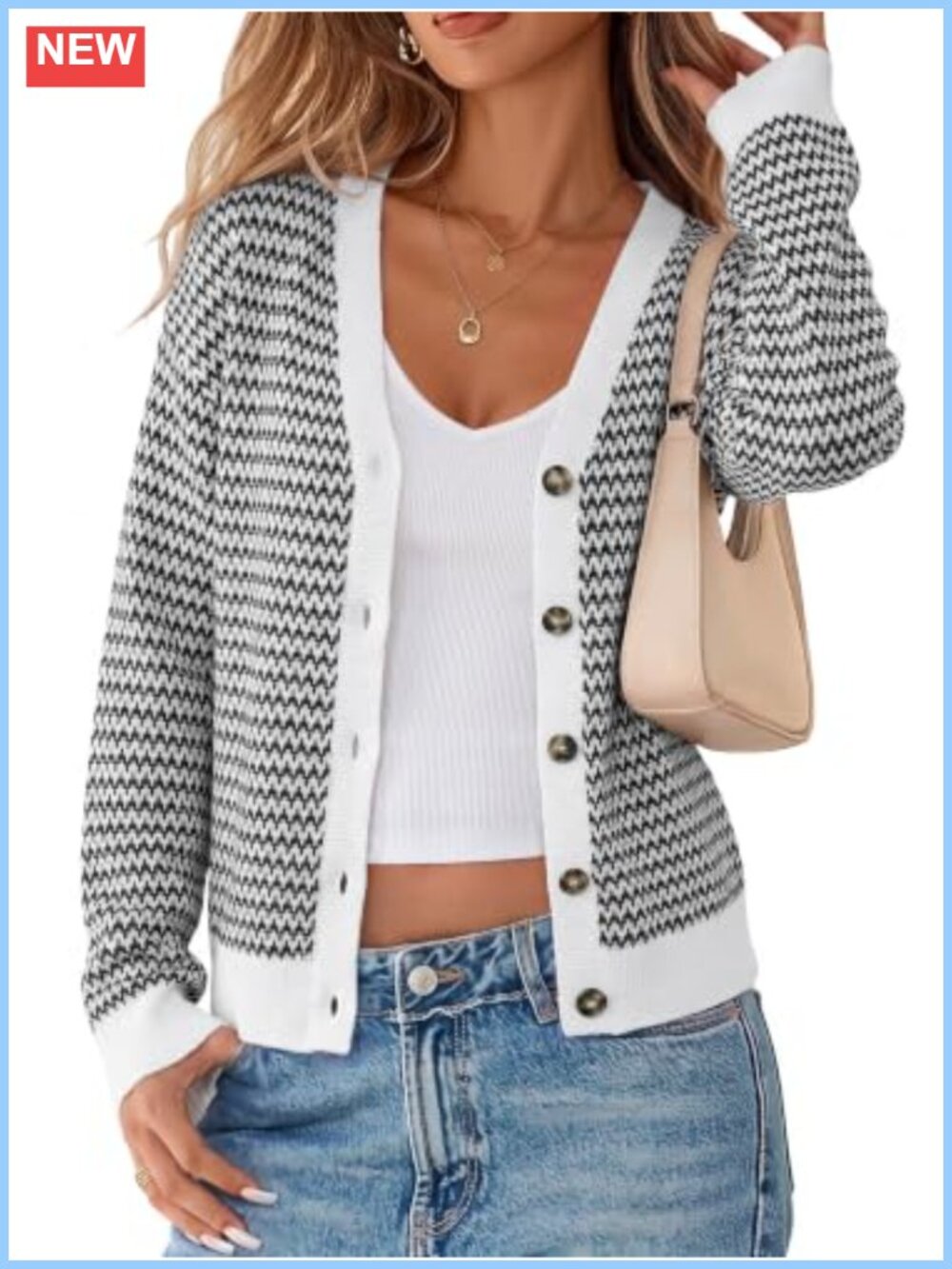 Women's 100% Cotton V Neck Button Front Striped Cardigan Sweater